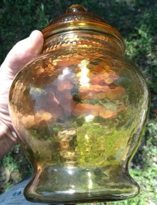 Vintage Imperial Iridescent Amber Marigold Carnival Glass Candy Jar With Lid 2
