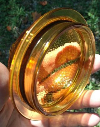 Vintage Imperial Iridescent Amber Marigold Carnival Glass Candy Jar With Lid 3