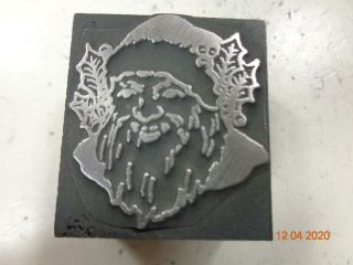 Printing Letterpress Printer Block Detailed Vintage Santa Claus W Ivy Print Cut