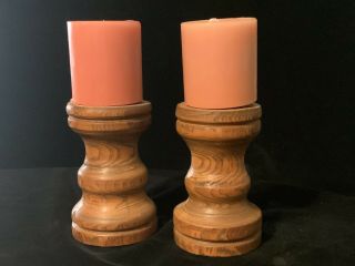 Vtg Wooden Candlesticks 2 Candle Holders Handcrafted Solid Wood Ash Home Decor