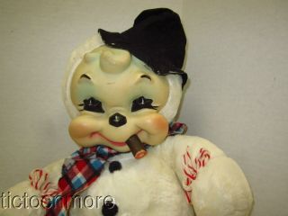 Vintage Early Rushton Rubber Face Smoking Hobo Snowman Plush Stuffed Animal 20 "
