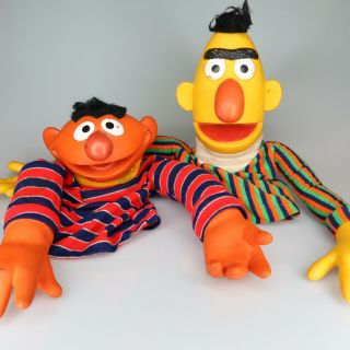 1970s Vtg Muppets Inc Sesame Street Bert Ernie Pair Hand Puppet Rare Early Toy
