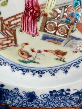 A Fine Antique 18th c.  Rose Mandarin Plate w Figural Theme Qianlong Period 2 6
