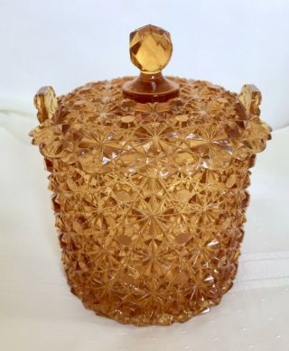 Vintage Fenton Amber Daisy & Button Covered Candy Dish Jar Ice Bucket
