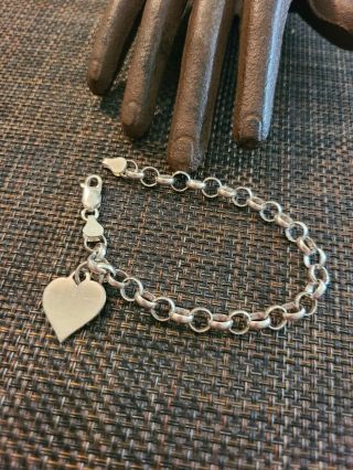 Vintage Ibb Italy Sterling Silver Unique Link Bracelet 7.  5 In 925 Heart Tag