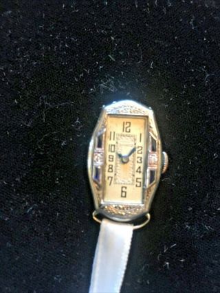 Vintage Ladies 14k Gold Bulova Watch W/diamonds/sapphires Back Runs