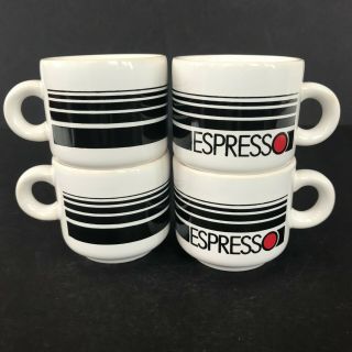 Set Of 4 Vintage Waechtersbach Espresso Cups Made In Western Germany B&w Red Dot