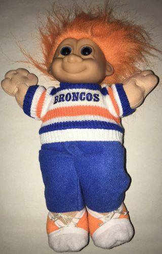Denver Broncos Fans Troll Plush Body Russ Nfl 12 " W/ Vintage Sweater Orange Blue