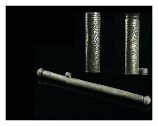 Nov 147 Korean Late Joseon Silver Inlaid Iron Pipe Tube Pen Case