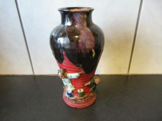 Vintage Japanese Sumida Gawa Stoneware Vase Urn With Two Figures