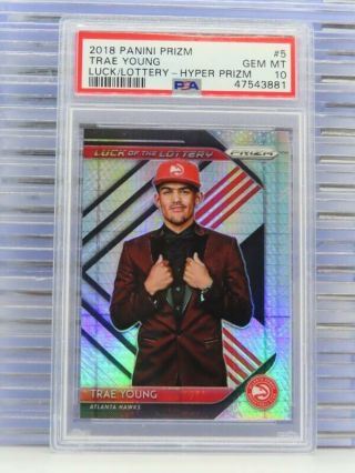 2018 - 19 Prizm Trae Young Hyper Luck Of The Lottery Rc 5 Psa 10 Hawks (81) K62