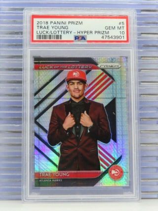 2018 - 19 Prizm Trae Young Hyper Luck Of The Lottery Rc 5 Psa 10 Hawks (01) K62