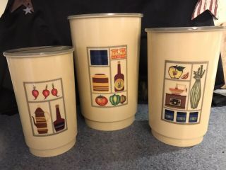 Vintage Mid Century Kitchen Canisters Set Of Three Plastic Canisters Circa 1970s