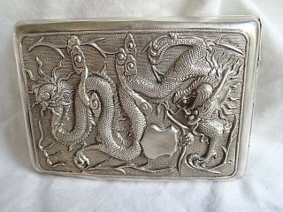 C1900 Huge Chinese Export Silver Cigarette Case Dragon & Farming Life 208g