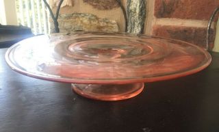 Vintage Pink Depression Glass Footed Cake Plate Stand w/ Elegant Floral Etchings 2