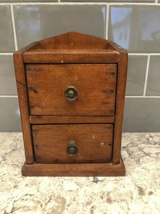 Antique Vintage Hanging Wood Apothecary Spice 2 Drawer Cabinet Stash Box