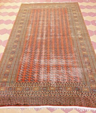 Vintage Fine Bokhara Rug Hand - Knotted Wool And Silk Distressed Bukhara Pakistan