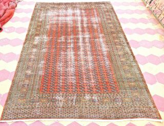 Vintage Fine Bokhara Rug Hand - knotted Wool And Silk Distressed Bukhara Pakistan 2