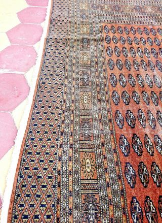 Vintage Fine Bokhara Rug Hand - knotted Wool And Silk Distressed Bukhara Pakistan 4