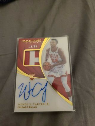2018 - 19 Immaculate Acetate Wendell Carter Jr.  Rc Patch Auto /99 Chicago Bulls