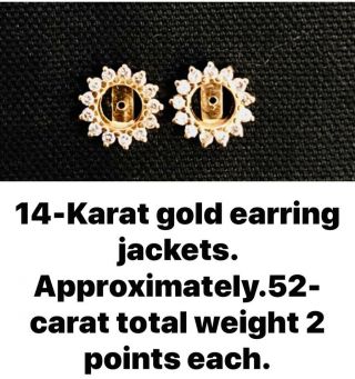 Vintage Pair 14 Karat Yellow Gold Round Diamonds Circle Earring Jackets