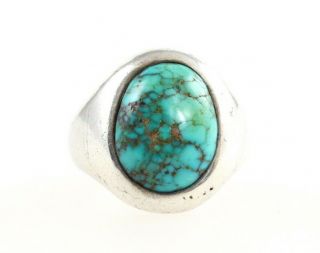 Antique French Victorian Silver Turquoise Cabochon Ring