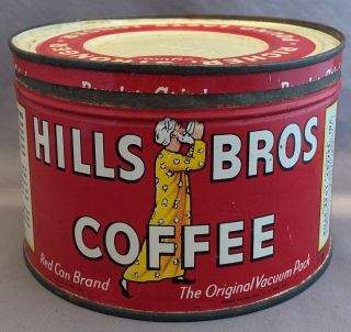 Hills Bros Coffee Red Can Regular Grind Tin Kitchen Decor Vintage Antique