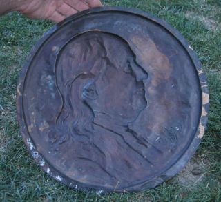 Historic Antique Benjamin Franklin Copper Relief Plaque / George Washington