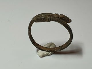 0279.  Ancient Roman Silver Ring with Animal Heads Terminals 1st Century AD 2