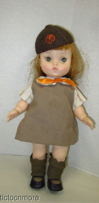 Vintage Effanbee Girl Scout Brownie Doll 1966 Redhead Blink Eye 11 "