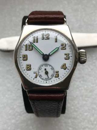 1920s Sterling Silver Trench Watch As 15 J Movement Running Well Keeping Time
