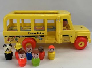 Vintage 1965 - 1984 Fisher Price Little People School Bus W/ Little People