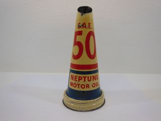 Neptune Oil Bottle Tin Top Pourer S.  A.  E.  50 Neptune Motor Oil Vintage Antique