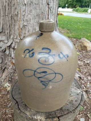 Cool 3 - Gal.  Stoneware Jug W/ Tornado & Double - “x” Decoration – Midwest Or Ohio
