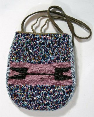 1890s Native American Arapaho Indian Bead Decorated Hide Pouch / Beaded Bag