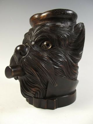 Antique Black Forest Carved Wood Terrier Dog Head Tobacco Jar