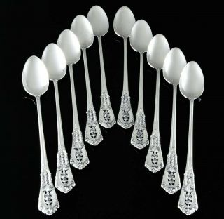 Wallace Rose Point Sterling Silver Set 10 Ice Tea Icecream Sundae Spoons No Mono