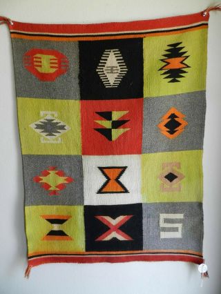 Antique Paneled Or Multi Pattern C.  1910 Navajo Germantown Blanket,  Nr
