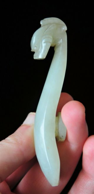 Fine Antique Chinese Carved Celadon White Jade Belt Buckle Hook