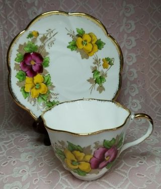 Vintage Salisbury Bone China Tea Cup & Saucer Set " Pansy " 1878
