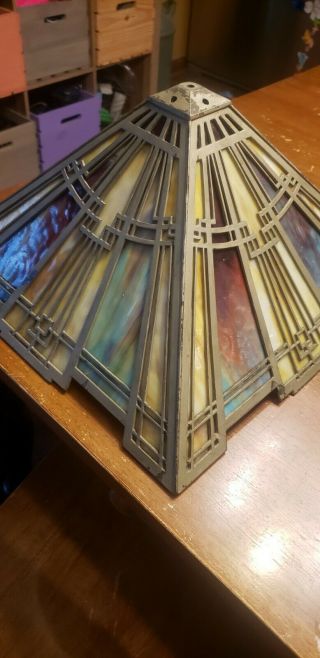 Antique Vintage Tiffany Slag Stained Glass Lamp Shade Art Deco Style Tough 2