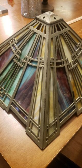 Antique Vintage Tiffany Slag Stained Glass Lamp Shade Art Deco Style Tough 3