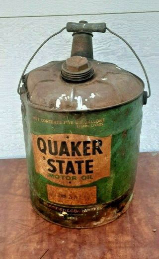 Vintage 5 Gallon Quaker State Oil Can Farm & Tractor Oil Can Motor Oil