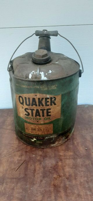 Vintage 5 gallon Quaker state oil can farm & tractor oil can MOTOR oil 2