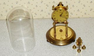 Vintage Kundo Anniversary Clock With Glass Dome,  Brass Face - Or Repai