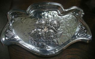 Art Nouveau Antique Hallmarked 925 Silver Tray Reynolds Angels Cherubs Tray 9oz