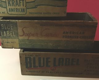 Lqqk Set 3 Vintage Wooden Cheese Boxes - Kraft,  Blue Label & Cured