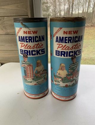 Vintage American Plastic Bricks Building Set Halsam No.  725 W/ Canisters