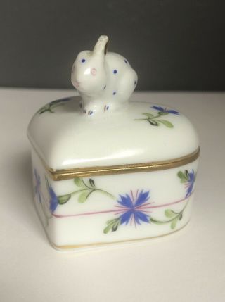 Vintage Herend Hungary Miniature Porcelain Trinket Box W/ Bunny Hand Painted