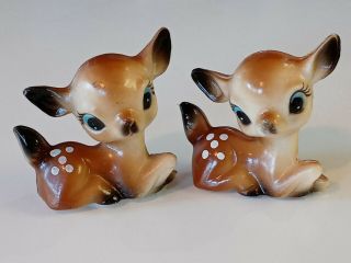 2 Vintage Little Plastic Deer Fawn Christmas Holiday Decorations